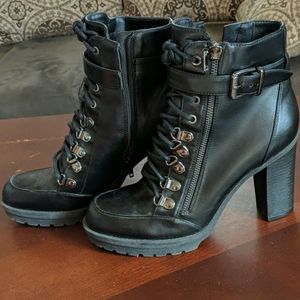 High heeled leather boots